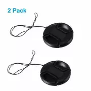 2 x 77 mm Snap On Front Lens Cap Cover Center Pinch String for Canon EOS Camera