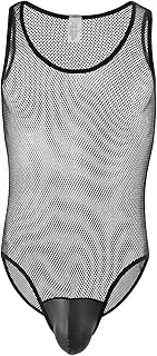[JEShifangjiusu] Men Sheer Mesh Bodysuit Sleeveless See Through Singlet Undershirt Tank Sexy Thong Mankini Swimwear Lingerie, Black, XX-Large