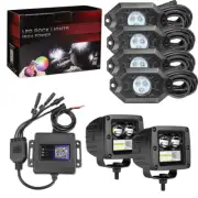 Pair 3"inch Work Light Spot Flood Backup Cube+ 4-Pods RGB LED Rock Light 4WD 4x4 (for: Mitsubishi)