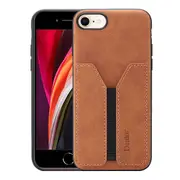 Denior For Apple iPhone SE 2022 Leather Case with Elastic Wallet Card Holder Slot Pocket Cover – Brown