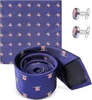 [Yardenfun] Patriotic American Flag Tie Pocket Square Set Blue Tie for Men Dress Shirt Formal Events