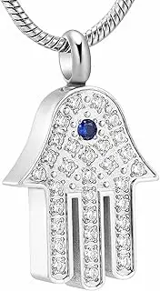 DOTUIARG Inlay Zircon Hand of Stainless Steel Cremation Jewelry with Ashes Engravable Keepsake Memorial Urn Necklace
