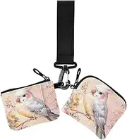 [miaozhen] Cartoon Cute Cockatiel FLOWER and white Butterfly Dual Coin Purse Credit Card Holder Wallet Cute Fashion Card Organizer Purse with Keychain for Travel 2 Pcs case para tarjetas de credito, cartoon cute