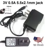 3V 0.5A 500mA AC Adapter DC Power Supply Charger Cord 5.5x2.1mm Plug Cable
