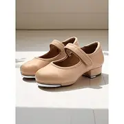 Women's Nude Leather Tap Dance Shoes with Low Heel - Professional Tap Performance Shoes for Ladies and Girls