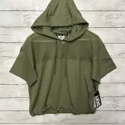 Dkny Sport Mesh-Trim Hooded Top - Army Green Size Medium $$60