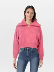 Pink Wool Quarter Zip Jumper