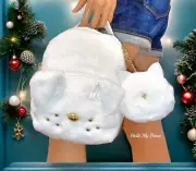 Betsey Johnson White Fur Dog Backpack Crossbody Bag & Cat Coin Key Fob Case Set
