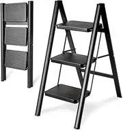[XIULIUU] Step Ladder, 3 Steps Full Steel Folding Step Stool, Sturdy Small Step Stool for Adults,Closet Step Stool Ladder with Anti-Slip Wide Pedals, Multi-use Kitchen Ladder,Bearing Capacity150kg