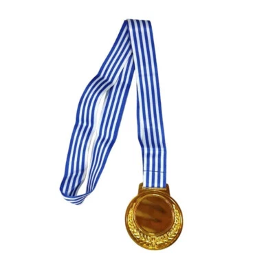 Medal Blank for Sports Clubs Gold print or engravement with blue/white Ribbon