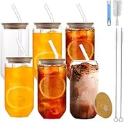 Pack of 6 Glasses with Lid and Straw, 500 ml/16 oz Drinking Glass with Straw and Lid, Drinking Glasses with Lid for Latte, Macchiato, Smoothie, Ice Coffee