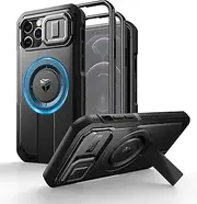 Dexnor for iPhone 12 & 12 Pro Magnetic Case with Slide Camera Cover & Adjustable Kickstand & Built-in Screen Protector, Rugged Shockproof Bumper Cases Heavy-Duty Cover - Night Black