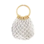 Women Mini Handbag Top-handle Bucket Drawstring Woven Bag-White
