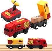 7JI Railway Train Electric RC Wooden Train Toy, Locomotive Compatible with Wooden Tracks Kids, Toy Train Train, Small Truck Toy for Children from 3 Years