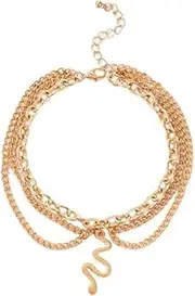 [Generic] Vintage Layered Snake Dangle Ankle Punk Serpent Anklet Gold Chunky Chain Anklet Layering Paperclip Foot Chain Jewelry for Women and Girls