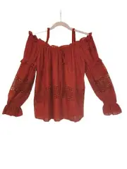 BCBGMAXAZRIA off the shoulder boho embroidered peasant top