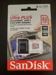 SanDisk Ultra PLUS MicroSDHC UHS-I Card w/ Adapter. 32 GB Speed up to 130MB/s