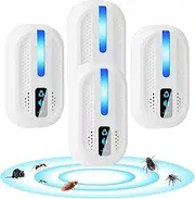 AOOWU Pack of 4 Ultrasonic Pest Repellent, Mouse Repellent, Ultrasound, Electronic Insect Repellent, Mosquito Protection, Indoors, Repels Mosquito, Cockroach, Mice, Spiders, Flies