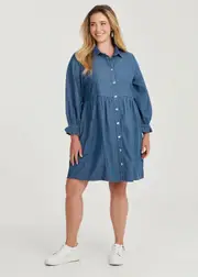 [Virtuelle] Taking Shape Cotton Chambray Shirt Dress Size 16 in MID Chambray - Plus Size Women's Dresses Mid Chambray