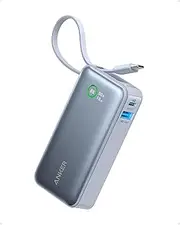Anker Nano Power Bank, 10,000mAh Compact Portable Charger Battery Pack with Built-in USB C Cable, 30W Max Output with 1 USB-C, 1 USB-A, Compatible for iPhone 15 Series, MacBook, Galaxy (Blue)