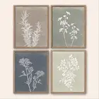 Framed Boho Wall Art Set of 4 for Wooded Minimalist Botanical Print Wall Art for