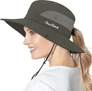 [QUEBEAR] Womens Ponytail Sun Hat UV Protection Wide Brim Foldable Beach Fishing Hats