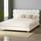 Millie Tuffted Clouds Soft Boucle Fabric White Bed | Cushioned Touch White Up...