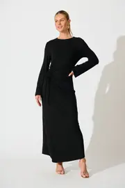 Samba Maxi Dress Full Length Sleeve in Black Jersey 8
