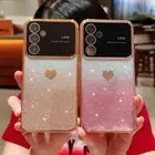 For Samsung S23 S22 A54 A53 A52 A24 A14 Sparkle Love Heart Lens Protector Case