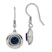 Stainless Steel Chisel Polished With Blue Druzy Dangle Shepherd Hook Earrings
