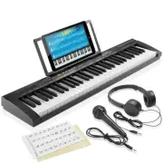 61-Key Digital Keyboard Piano, Beginner Kit w/ Headphones, Mic, Keynote Stickers
