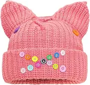 [SKUZA] Knitted Hat,Cat Ear Beanie Hats Colorful Button Decor Cute Cat Knitted Hat Winter Knit Cable Hat for Women Girls Windproof Hat Ear Protects Hat Fluffy Winter Warm Caps
