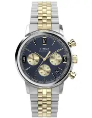 [Timex] Marlin Quartz Chrono Case Blue Dial Bracelet Watch 40mm in Two Tone