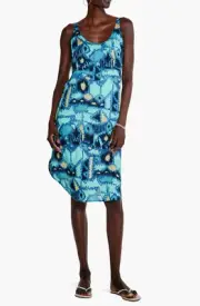NIC+ZOE Blue Summer Solstice Organic Linen Blend Dress L7025 Size Small