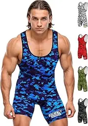 Exxact Sports Digital Camouflage Wrestling Singlet for MMA, Powerlifting Singlet Youth Wrestling Singlet Men for Training, Blue Camo, Adult X-Large