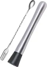10" Cocktail Muddler & Mixing Spoon Set Stainless Steel Bar Tool