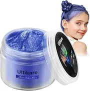 Hair Color Wax, Ultikare Instant Hair Dye Cream Mud Washable Temporary Hair Dye Natural Hairstyle Color Pomade for Party, Cosplay, Halloween (Grey) (Blue) (Ultikare-Light Blue)