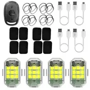 4pcs Aircraft Strobe Lamp 2.4g Wireless Remote Control M3 Micro Usb Charging 3.7v 350mah 7 Colours High Brightness for Motorcycle