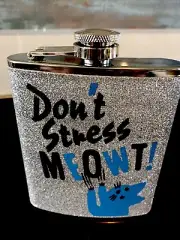 Silver Sparkle Cat Flask 7oz Stainless Steel Hip Drinking Whiskey New Meowt