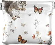 [FRODOTGV] Cute Squirrel Flowers Women's Small Leather Coin Purse Wallet Unique Jewelry Organizer for Women Girls, Cute Squirrel Flowers, 4.33"(L) x 3.74"(W) x 0.39"(H), Classic