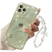for iPhone 15 Pro Max Glitter Case, Cute 3D Butterfly Flower Pearl Bling Clear