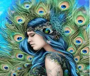 PEACOCK FAIRY FANTASY BLUE HAIR FEATHERS COMPUTER MOUSE PAD 9 X 7