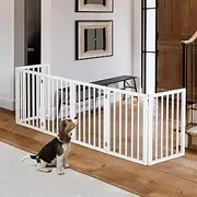 Petzly Foldable Dog Gate, Extra Wide Freestanding Pet Gate for Puppy Small Dogs and Cats, Dog Fence for House Stairs Doorway Bedrooms, No Drill Pet Barrier, 6 Panels Fence, White - 282CM x 61CM
