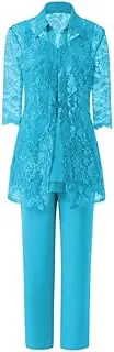 [Botong] 3 Pieces Chiffon Dress Suit Mother of Bride Pant Suits with Lace Jacket Women Formal Gowns