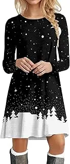 [Generic] Christmas Jumper Women's Long Shiny Christmas Dress Crew Neck Jumper with Christmas Print Leisure Dresses Christmas Dresses for Christmas Costume