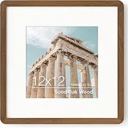 [FLYJOE] 12 x 12 Picture Frame | Solid Oak Wood Square Picture Frame | 12x12 Picture Frame With Mat For 8x8 | Tempered Glass And Hanging Hardware Included | 12 By 12 Picture Frame Wood (Walnut, 1 Pack)