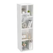 Small White Bookshelf, 5 Cube Slim Bookcase, Fits Tallest Hardcovers,