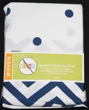 Circo Duo Print Fitted Crib Sheet navy blue white cotton new #3226