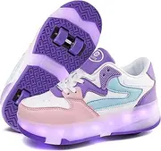 [AIkuass] LED Light Up Shoes for Kids Boys Girls Rechargeable Flashing Wheeled Shoes Detachable Wheeled Fashion Sneakers for Beginners Best Gift