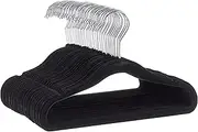 Amazon Basics Kids Velvet, Non-Slip Clothes Hangers for Infant and Toddler, 29.4 cm (for Baby Clothes), Pack of 50, Black